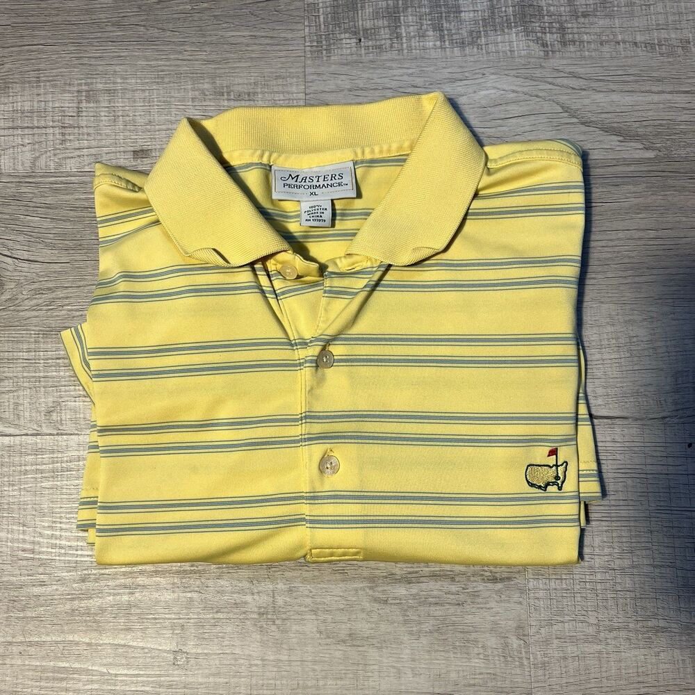 Augusta Masters Golf Polo Mens XL Yellow Stripe Masters Tech EUC